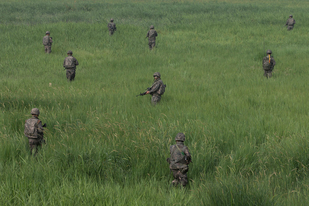 South Korean soldiers search for mines