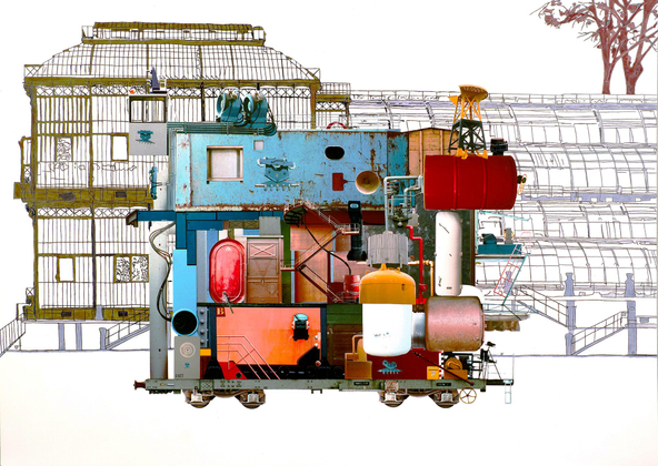 La Machine à ramasser tout et n'importe quoi #4 En démonstration au jardin des plantes, Paris. (Technical exhibition at the Jardin des Plantes in Paris.)