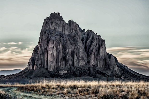 Shiprock Framed by Its Grass