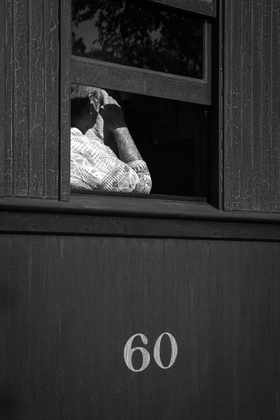 Woman on tourist train. Strasburg.