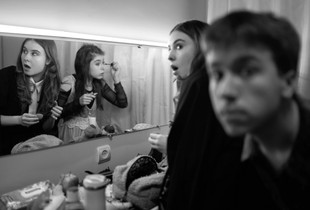 Actors prepare for the premiere in the dressing room