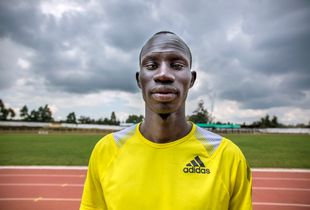 Portrait of South Sudanese Olympic runner James Nyang Chiengjiek (28) at the Kipchoge Keino Stadium in Eldoret, Kenya's Rift Valley.
