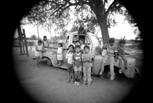 Boys playing on truck