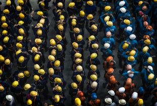 Daily routine gathering of construction workers