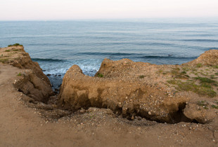 Erosion damage at Montauk Point State Park, Montauk, New York, USA