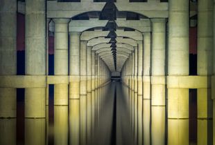 Underbelly of Bridge Tunnels into Dusk