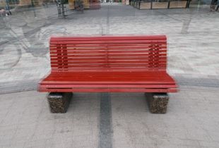 Three red wooden benches, Jakobstad, 2011
