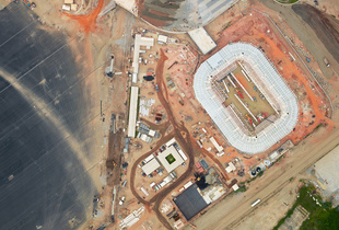 Construction of the Olympic Aquatic Stadium is a temporary structure and will be dismantled following the games, Barra da Tijuca, 2015