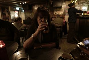 Drinking a pint.