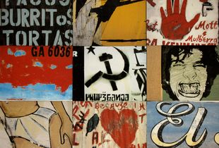 9-PANEL PHOTO-COLLAGE #003, "HAMMER & SICKLE," 48" X 36".