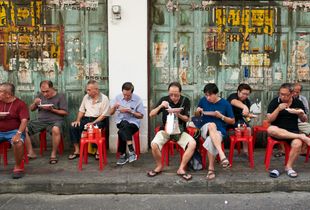 Men having lunch in the street, Chinatown, Bangkok 2017