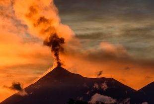 Golden sunset volcanic eruption