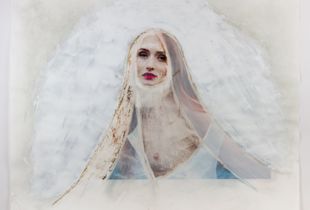 ‘Magdalene’ - Unique distressed archival pigment print on Rives BFK with acrylic paint, gel medium, and gold leaf - 30 x 44 inches - 2016