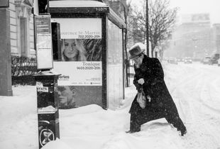 Snow storm in hasidic district in Montreal.