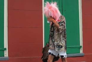 MAN IN THE PINK HAIR