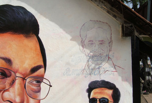 Unfinished mural, north of Madurai, Tamil Nadu, India, 2010.