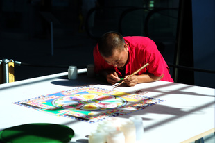 Preparing the sand mandala