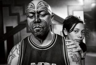 Turumakina Duleyz - Tuhoe, Ngāti Awa, Ngaiterangi, Ngāti Hokopū & Niece Ashley, Auckland 2006. Black and White 35mm film 450 x 550mm fibre-base handprint