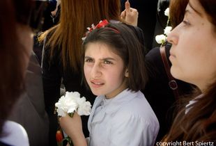 Armenia Yerevan,  girl at the commemoration  at the Genocide  Memorial    © Bert Spiertz