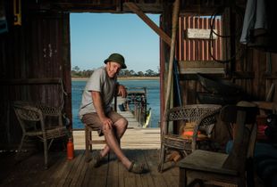 Jeff in his boat shed.