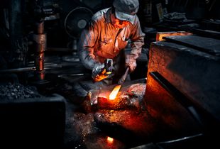 Hand striking raw steel into a form suited for the basic forging is a long and grueling process.