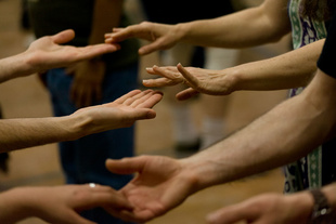 Taking hands, New England Folk Festival, Mansfield, MA
