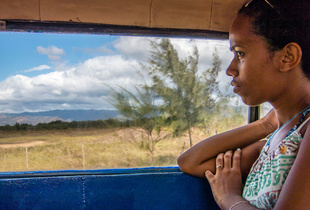 Dianne in a taxi