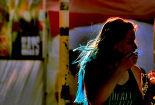 SHE WITH BLUE HAIR AT THE FAIR