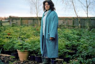 Mother in dressing gown.