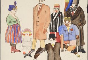Erwin Blumenfeld, Group with Chaplin, Early 1920’s. Gouache and pencil on paper. Collection Henry Blumenfeld © The Estate of Erwin Blumenfeld