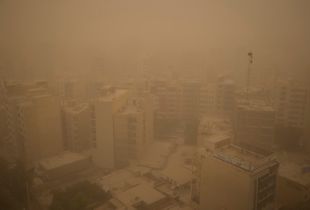 View of Ahvaz city, center of Khuzestan province. The combination of dusts of dried wetlands bed with the wind blowing, According to the World Health Organization, the city has become the most contaminated city in the world in terms of SPM, (suspended particulate matter),in the recent years, this phenomenon has caused the migration of thousands of people from this city and province