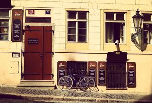 shadow, bicycle and Prague