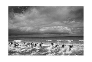 Paddleboard leg of the National Surf Lifesaving Titles. Scarborough Beach, Western Australia.