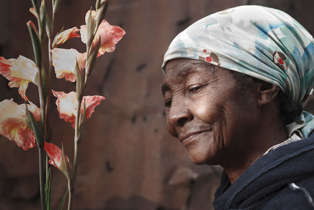 The old lady and the flowers