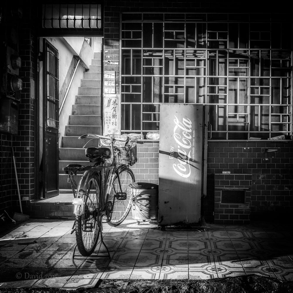 Bicycles in the night light.