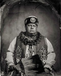 Talking Tintype, Chairman John Shotton, citizen of Otoe-Missouria Tribe and affiliated Iowa, Otoe-Missouria Owl Clan, Descendant of Jim Deroine and Lina Kihega DeRoin, Frank Moore and Mary Dailey Moore, Edna DeRoin Moore, Bob Moore, Orissa Shotton Moore (2016), CIPX, Photo/Synthesis.