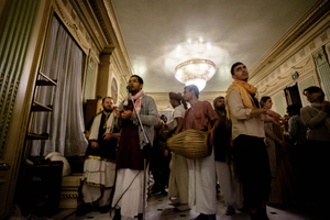 Kirtaniyas who perform at the festival itself, also take turns leading Kirtans in the temple room.