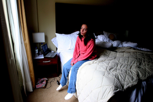 Adriana Tobar, Resident in the El Valle Building, staying at the Stubel Suits hotel, after an airplane crashed into the building.