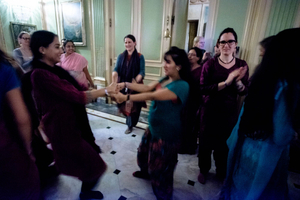 The temple room kirtans during the Radhadesh Mellows festival are renowned for their vigorous dancing