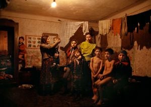 Family living in 1 room, Copșa Mică, Romania, 1989.⁣