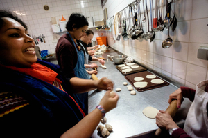 Radhadesh is famed for the quality of  its communal kitchen. During the festival, this kitchen produces three meals a day for almost 1500 people, all free of charge