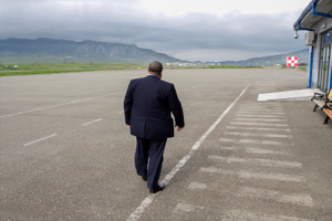 Nagorno Karabach, Artsakh Airport. The director of the airport on the runway