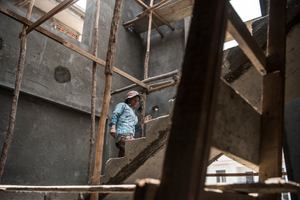 Meng Chan 38 from Prey Veng Province has been working in construction for 2 years now. Chan believes she works as hard as the men and also has the same skills as the male workers.
