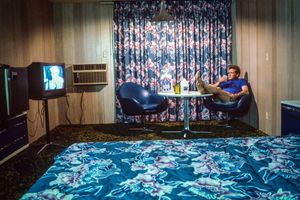 Self-portrait, motel room, Baker, California, 1983