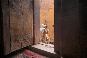waiting at church door, Ethiopia
