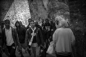 Roya valley (France) _After the police accepts to receive asylum seekers applications in Breil sur Roya, Cedric Herrou escorts the refugees from the valley to the administration so they get temporary legality in France.