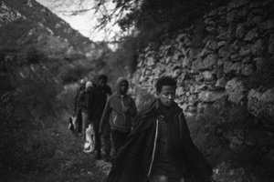 Roya valley (France)_After some rest in the Roya, refugees take the road again to continue their journey threw Europe.
