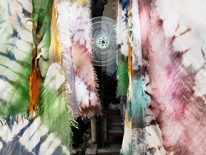 Drying tie-dyes scarves, Pekalongan, Central Java.