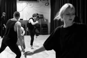 Actors during movement practice training