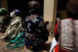 Patients waiting to register, or to take a blood test or make an appointment.
